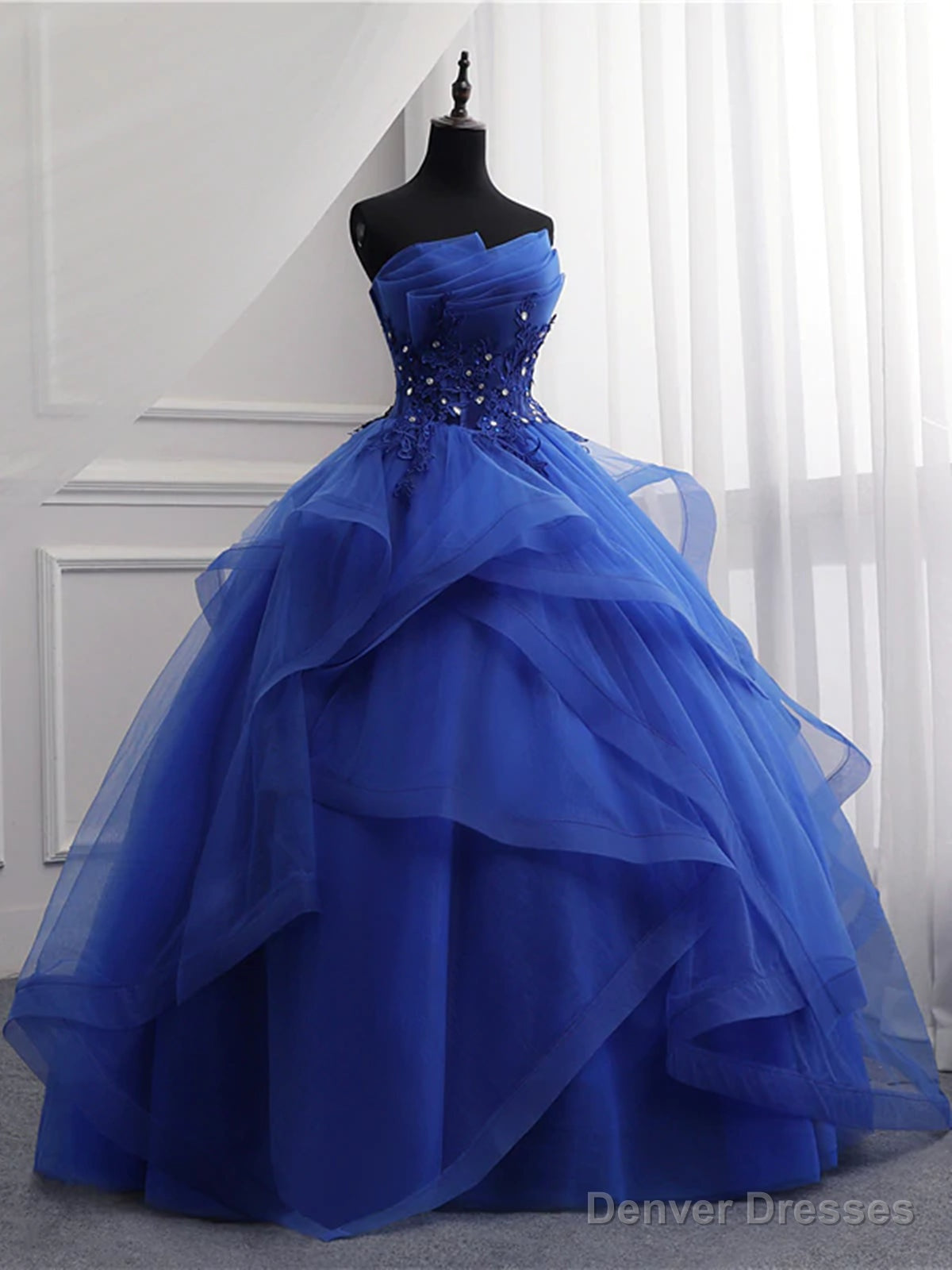 Royal Blue Lace Prom Dresses, Royal Blue Lace Formal Graduation Dresses Main image