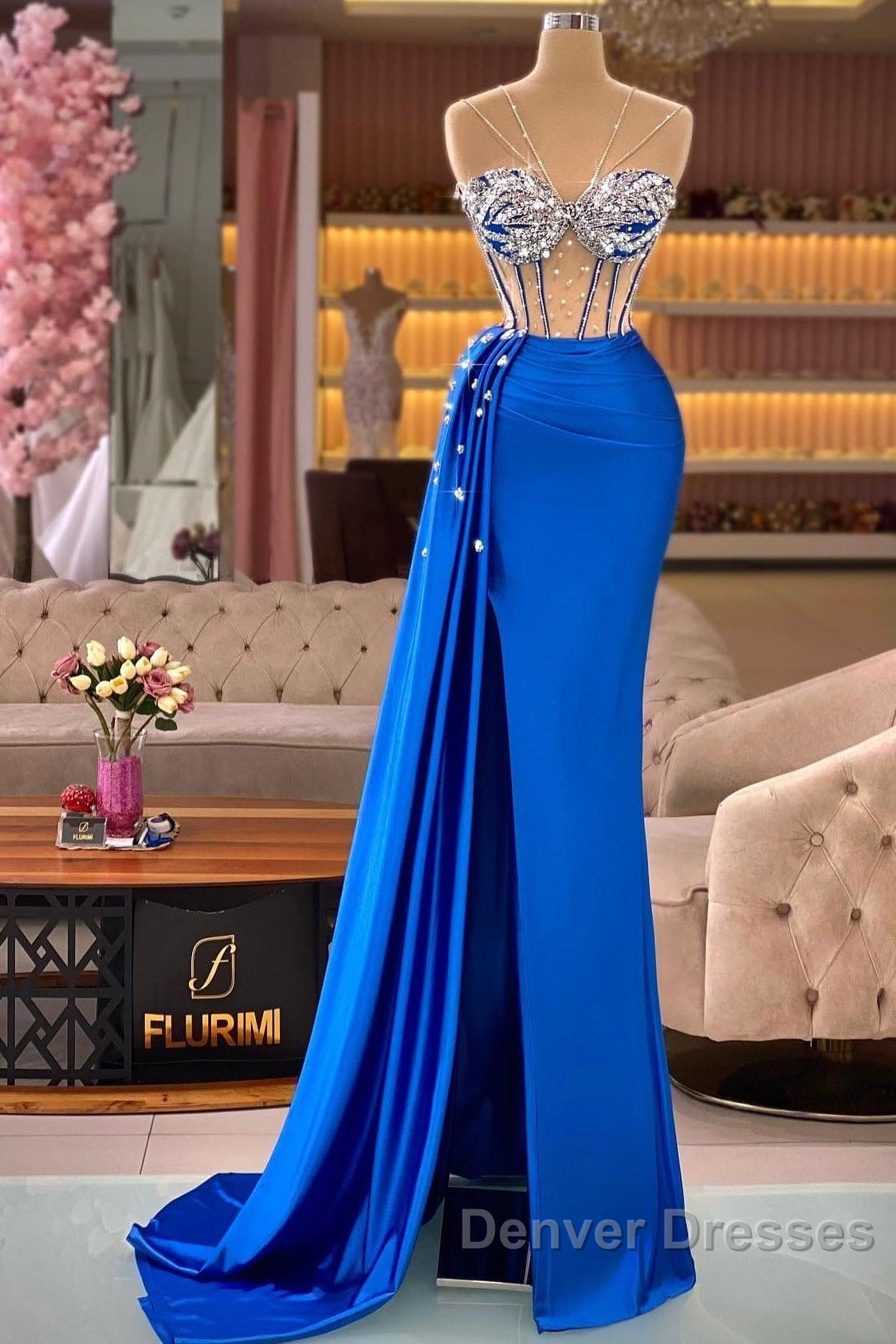 Royal Blue Mermaid Beading See Through Prom Dress Secondary image