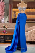 Royal Blue Mermaid Beading See Through Prom Dress