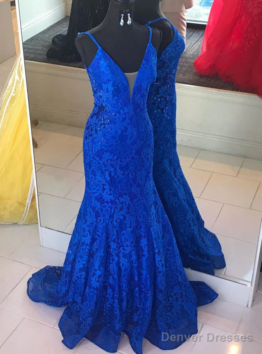 Royal Blue Mermaid Lace V-neck Prom Dress Main image