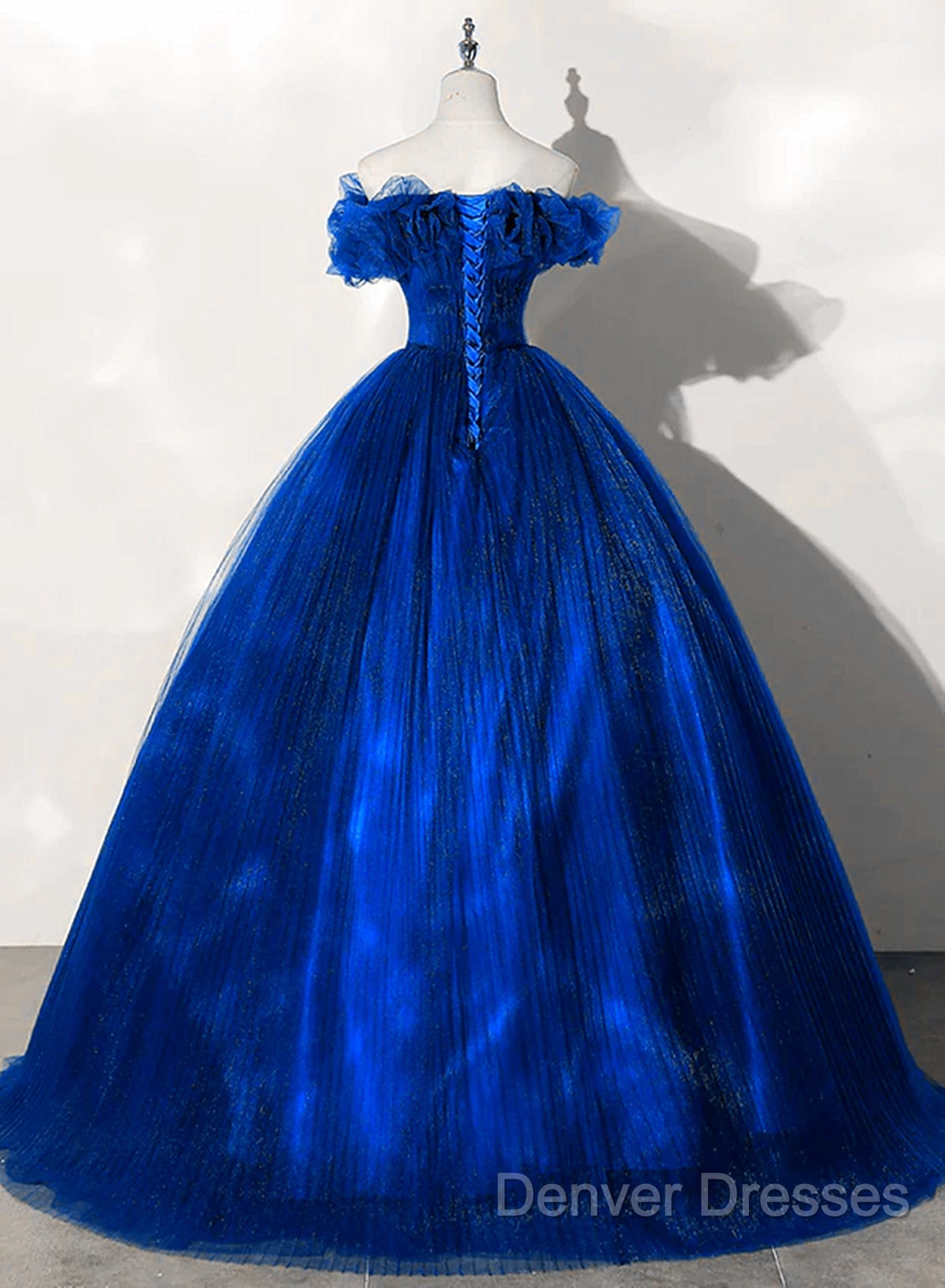 Royal Blue Off Shoulder Beaded Ball Gown Dress, Royal Blue Sweet 16 Dress Secondary image