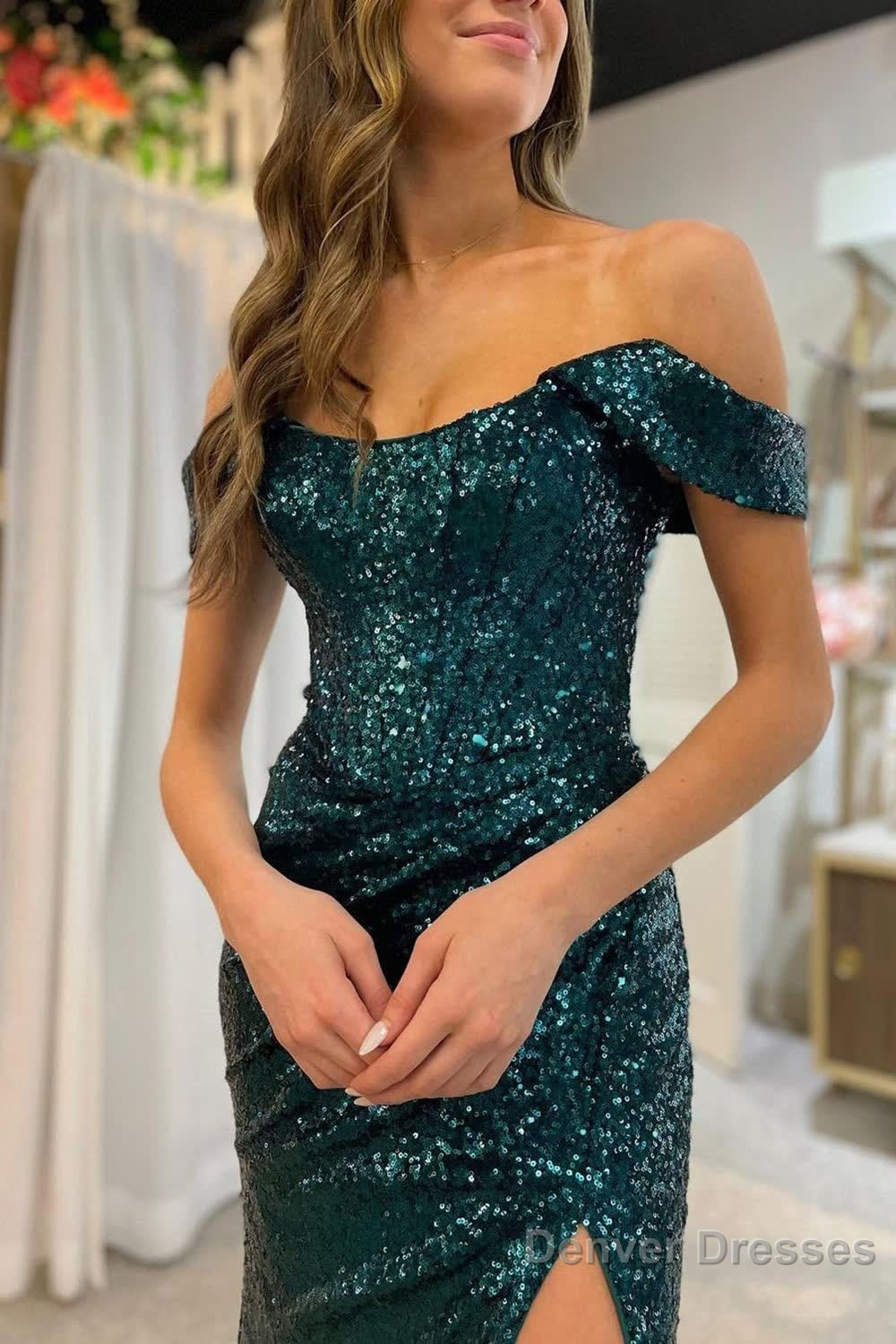 Royal Blue Off Shoulder Mermaid Prom Dress with Slit