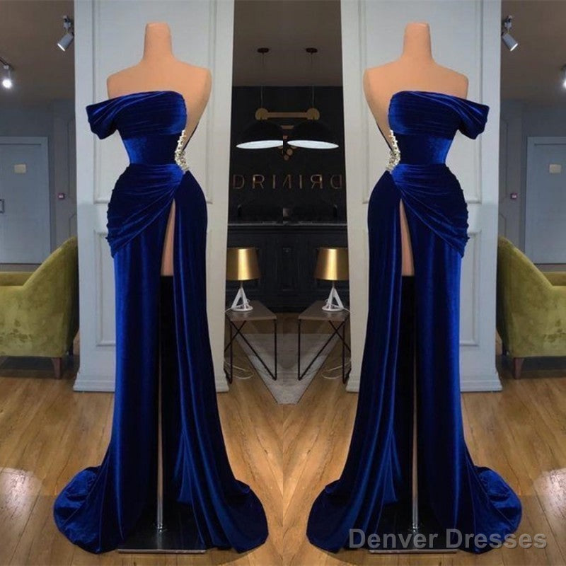 Royal Blue Off-the-shoulder Long Prom Evening Dress with Split Secondary image