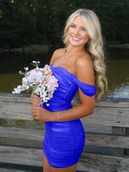 Royal Blue Off The Shoulder Tulle Homecoming Dress Short Cocktail Dresses