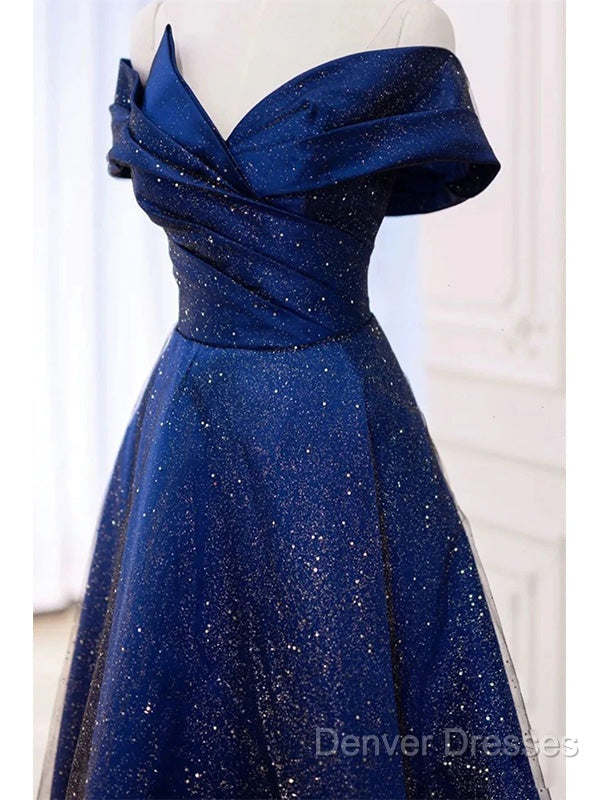 Royal Blue Off The Shoulder V-Neck Long Prom Dress Evening Dress, Secondary image