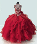 Royal Blue Organza High Neck Quinceanera Dress Burgundy Prom Dress