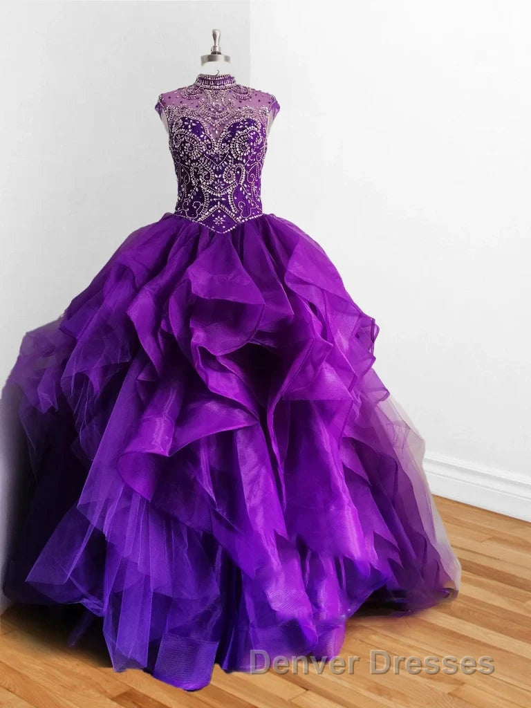 Royal Blue Organza High Neck Quinceanera Dress Burgundy Prom Dress