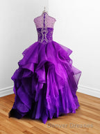 Royal Blue Organza High Neck Quinceanera Dress Burgundy Prom Dress
