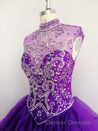 Royal Blue Organza High Neck Quinceanera Dress Burgundy Prom Dress