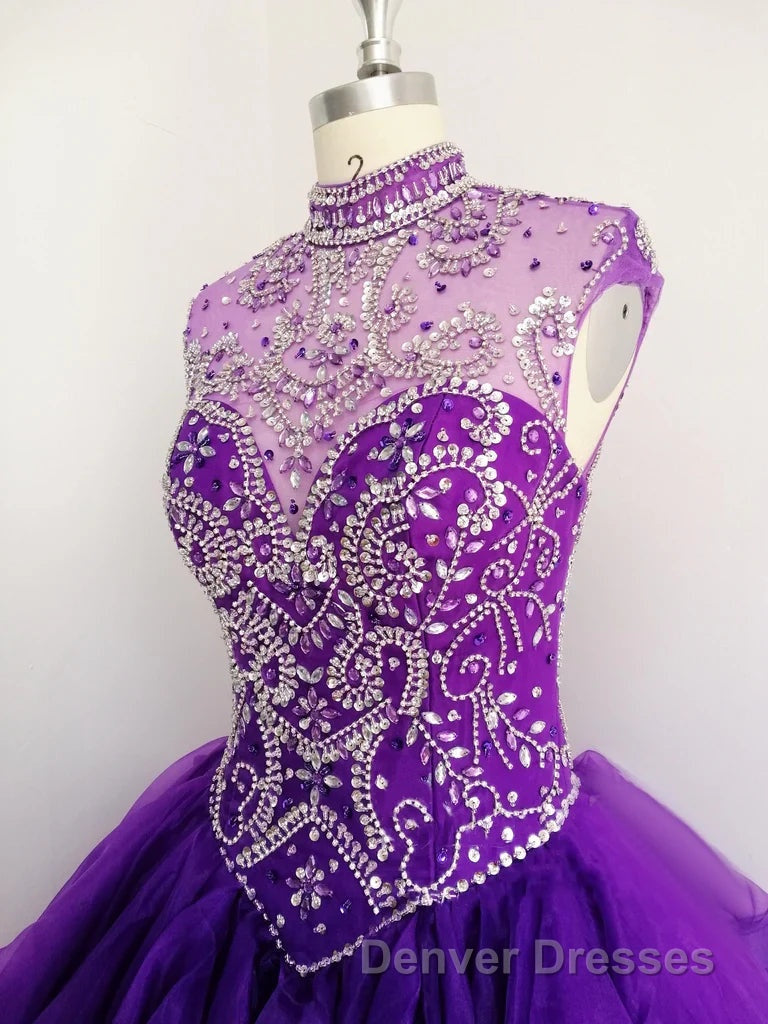 Royal Blue Organza High Neck Quinceanera Dress Burgundy Prom Dress