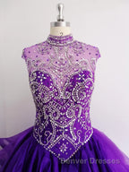 Royal Blue Organza High Neck Quinceanera Dress Burgundy Prom Dress