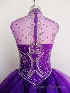 Royal Blue Organza High Neck Quinceanera Dress Burgundy Prom Dress