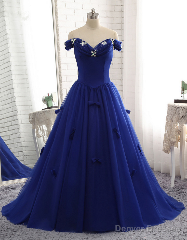 Royal Blue Prom Dress Luxury Tulle Beaded Bow Gown Main image