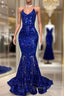Royal Blue Prom Dress, Spaghetti Prom Dress, Lace Prom Dress, Sparky Prom Dress