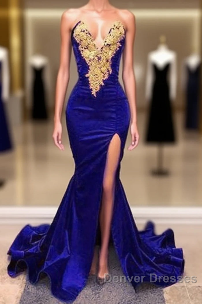 Royal Blue Prom Dress With Slit , Formal Dress, Evening Dress, Dance Dress, Graduation Party Dress