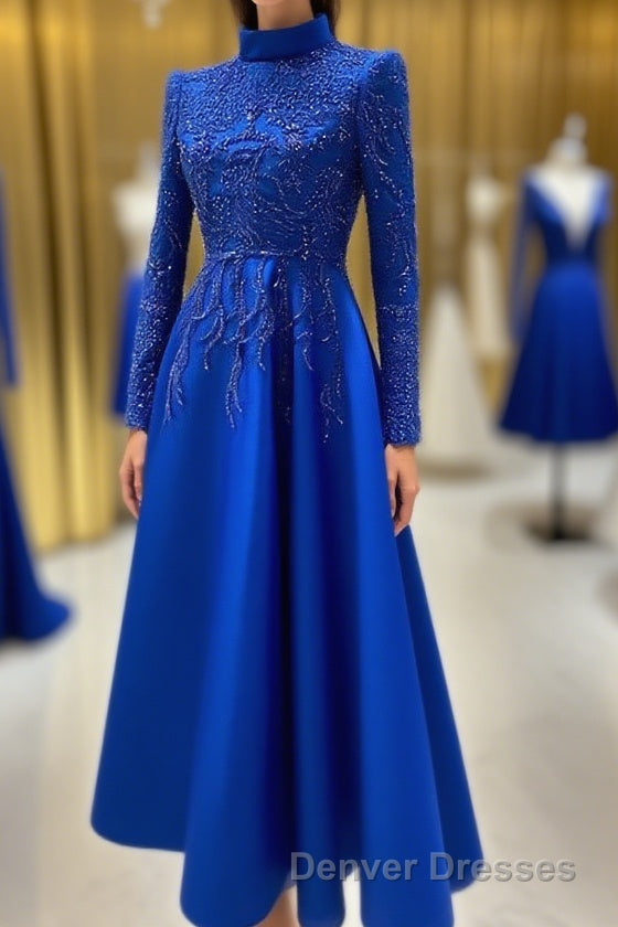 Royal blue prom Dress lace Beaded evening Dress,Wedding Party Dress Main image