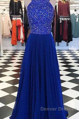 Royal Blue Round Neck Long Prom Dress, Blue Evening Dress Secondary image