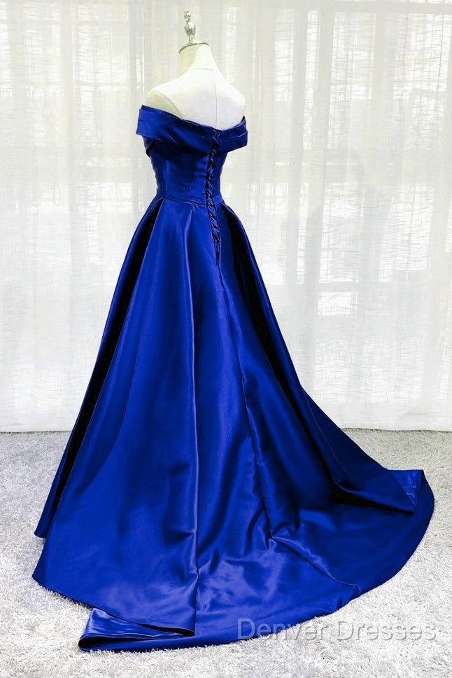 Royal Blue Satin A-Line Long Party Dress, Simple Long Prom Dress Evening Dress Secondary image