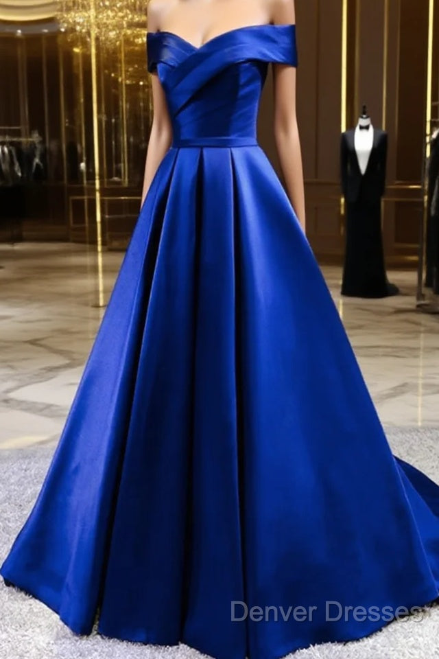 Royal Blue Satin A-Line Long Party Dress, Simple Long Prom Dress Evening Dress Main image