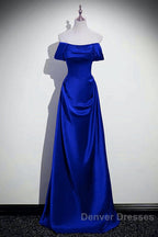 Royal Blue Satin A-Line Simple Long Party Dress, Royal Blue Satin Floor Length Prom Dress