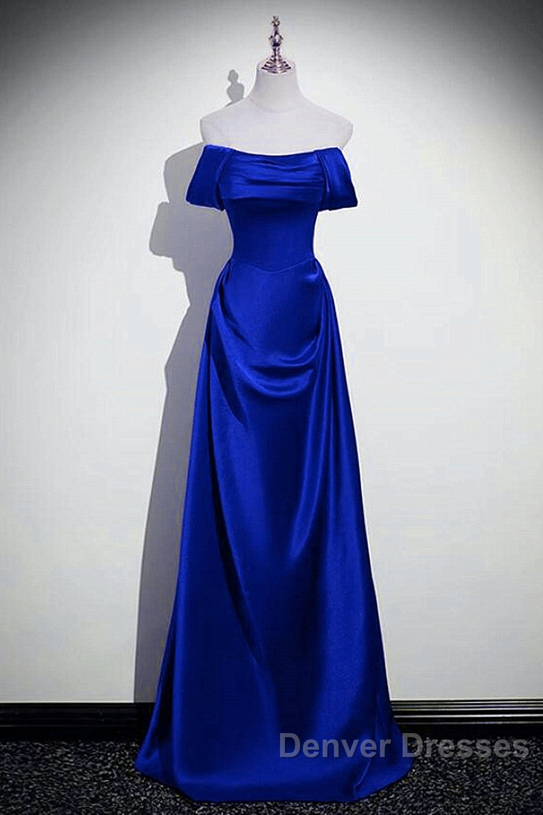 Royal Blue Satin A-Line Simple Long Party Dress, Royal Blue Satin Floor Length Prom Dress