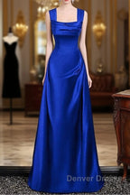 Royal Blue Satin A-Line Simple Long Party Dress, Royal Blue Satin Floor Length Prom Dress