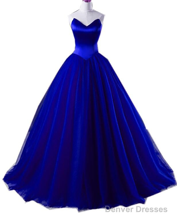 Royal Blue Satin And Tulle Ball Formal Gown, Sweet 16 Gowns, Blue Party Dresses