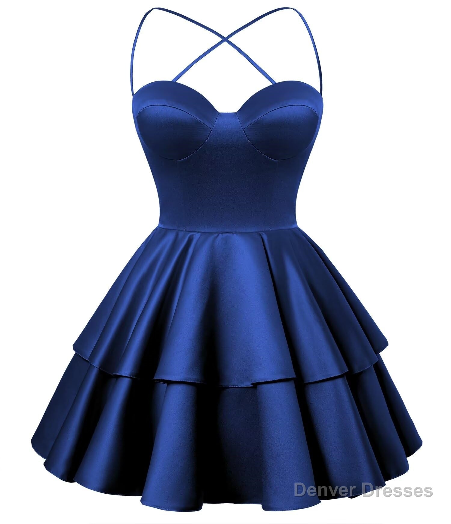 Royal Blue Satin Homecoming Dress Sweetheart Neck Tiered Short Graduation Dresses Secondary image