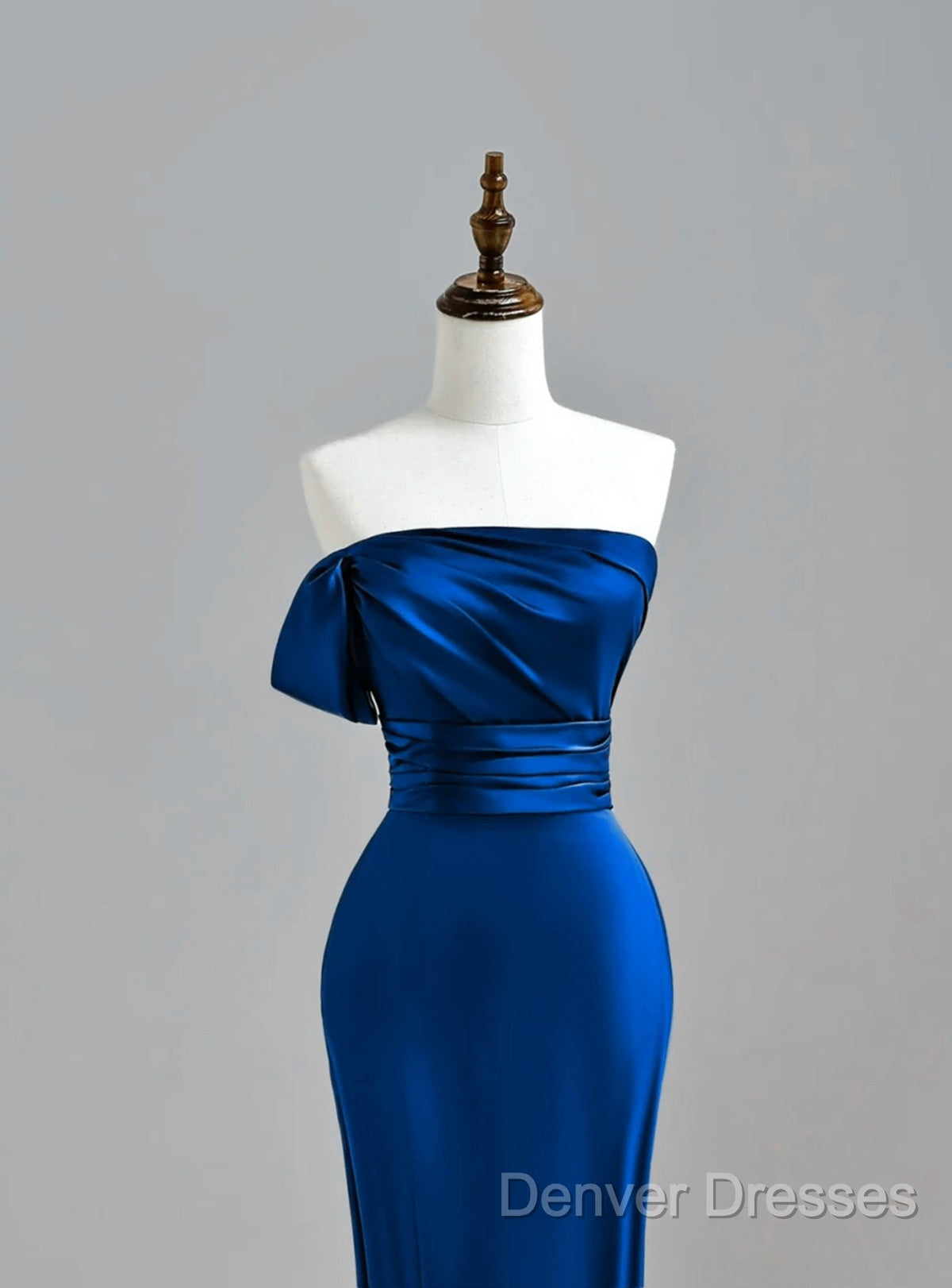 Royal Blue Satin Mermaid Scoop Long Party Dress, Royal Blue Prom Dress