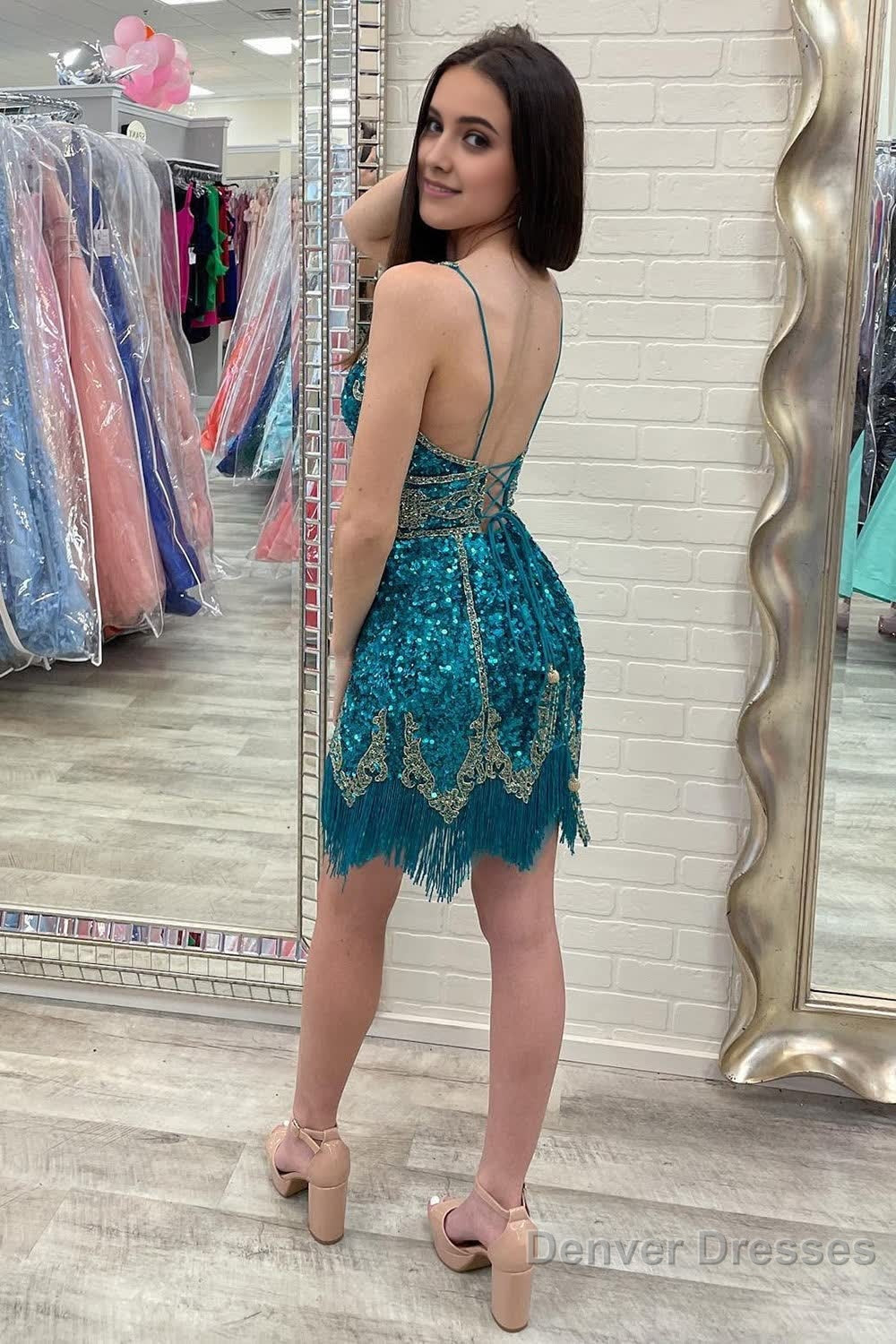 Royal Blue Sequined Homecoming Dress With Fringes