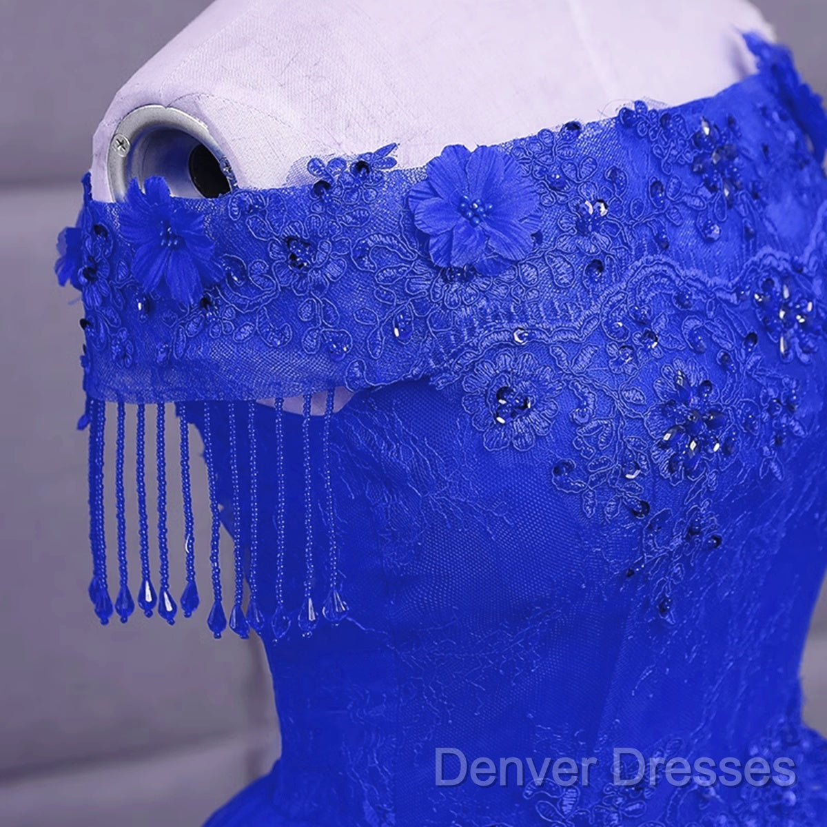 Royal Blue Sequins Beaded Tulle Sweet 16 Dress, Royal Blue Long Formal Dress Secondary image