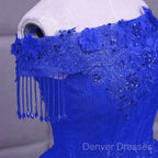 Royal Blue Sequins Beaded Tulle Sweet 16 Dress, Royal Blue Long Formal Dress