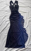 Royal Blue Sheath Long Prom Dress Ruffled Formal Evening Dress