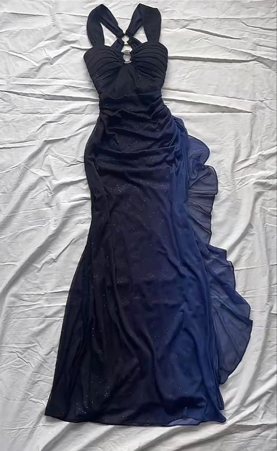 Royal Blue Sheath Long Prom Dress Ruffled Formal Evening Dress Main image