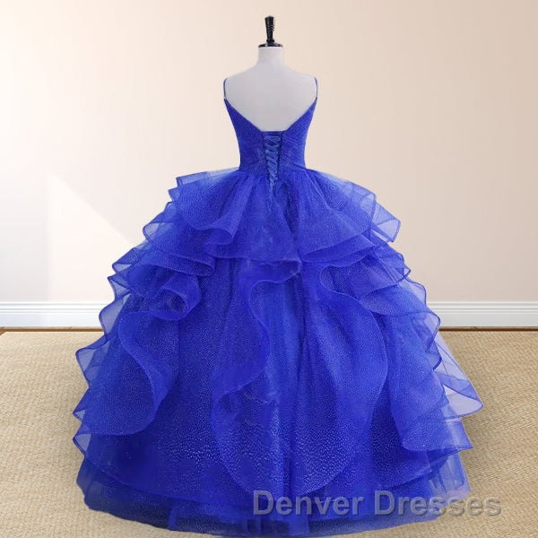 Royal Blue Spaghetti Strap Quinceanera Dress V-neck with Ruffles Secondary image
