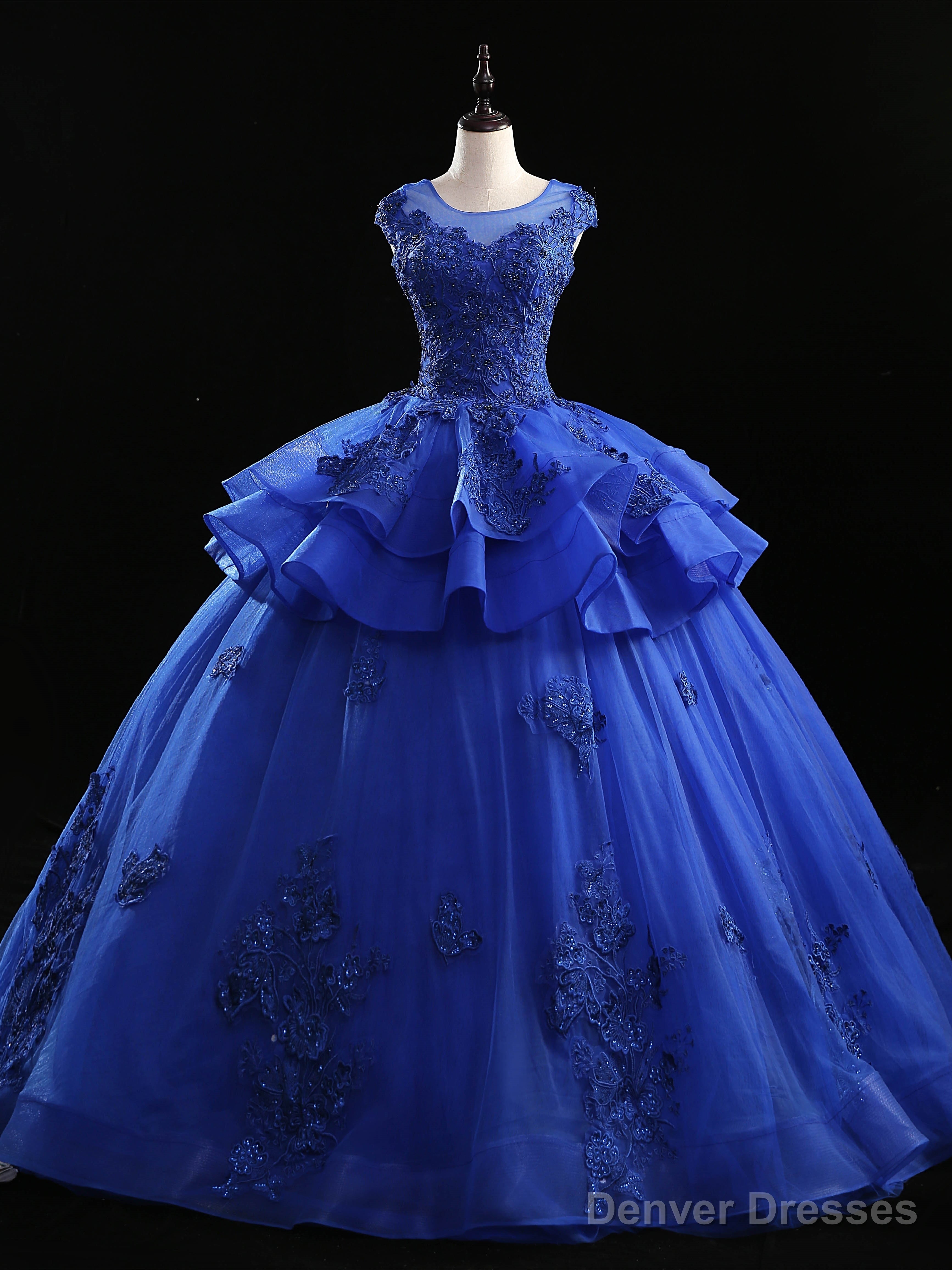 Royal Blue Tulle Appliques Beading Quinceanera Dress Main image