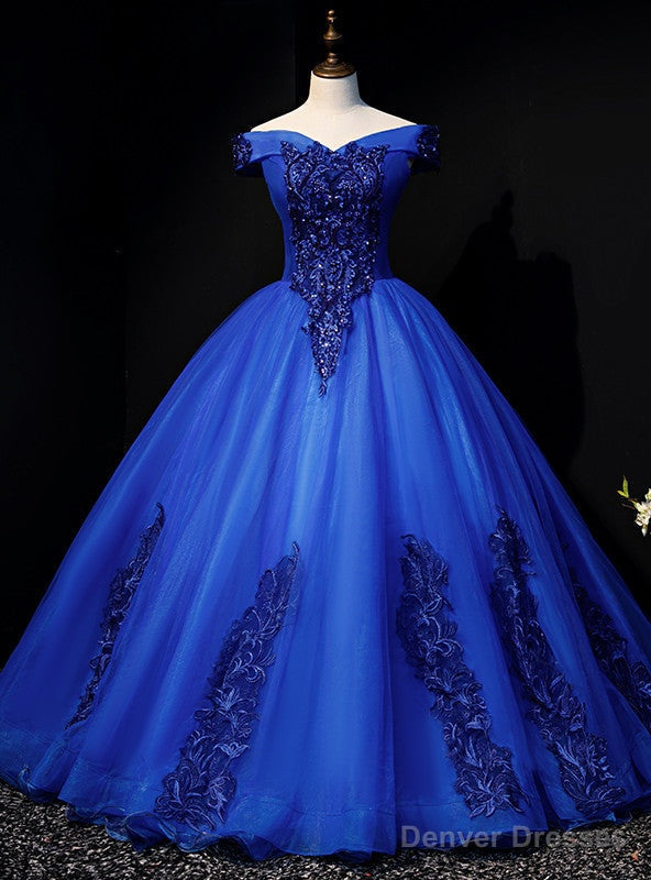 Royal Blue Tulle Appliques Off the Shoulder Beading Quinceanera Dress Main image