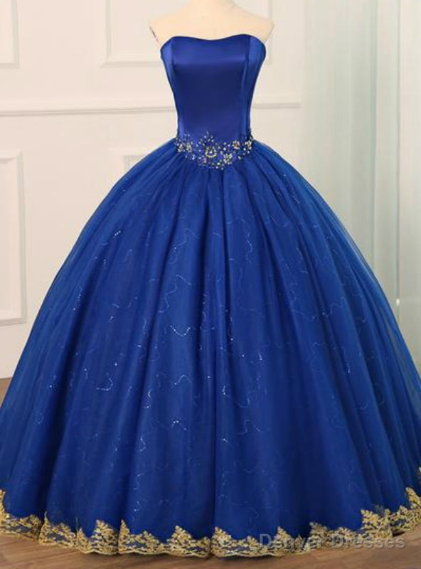 Royal Blue Tulle Strapless Appliques Formal Quinceanera Dresses Main image