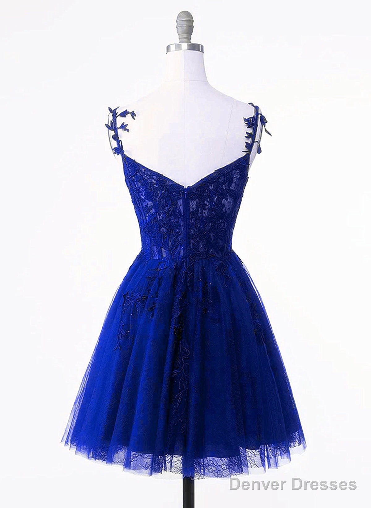 Royal Blue Tulle with Lace Applique Short Formal Dress, Royal Blue Homecoming Dress Secondary image