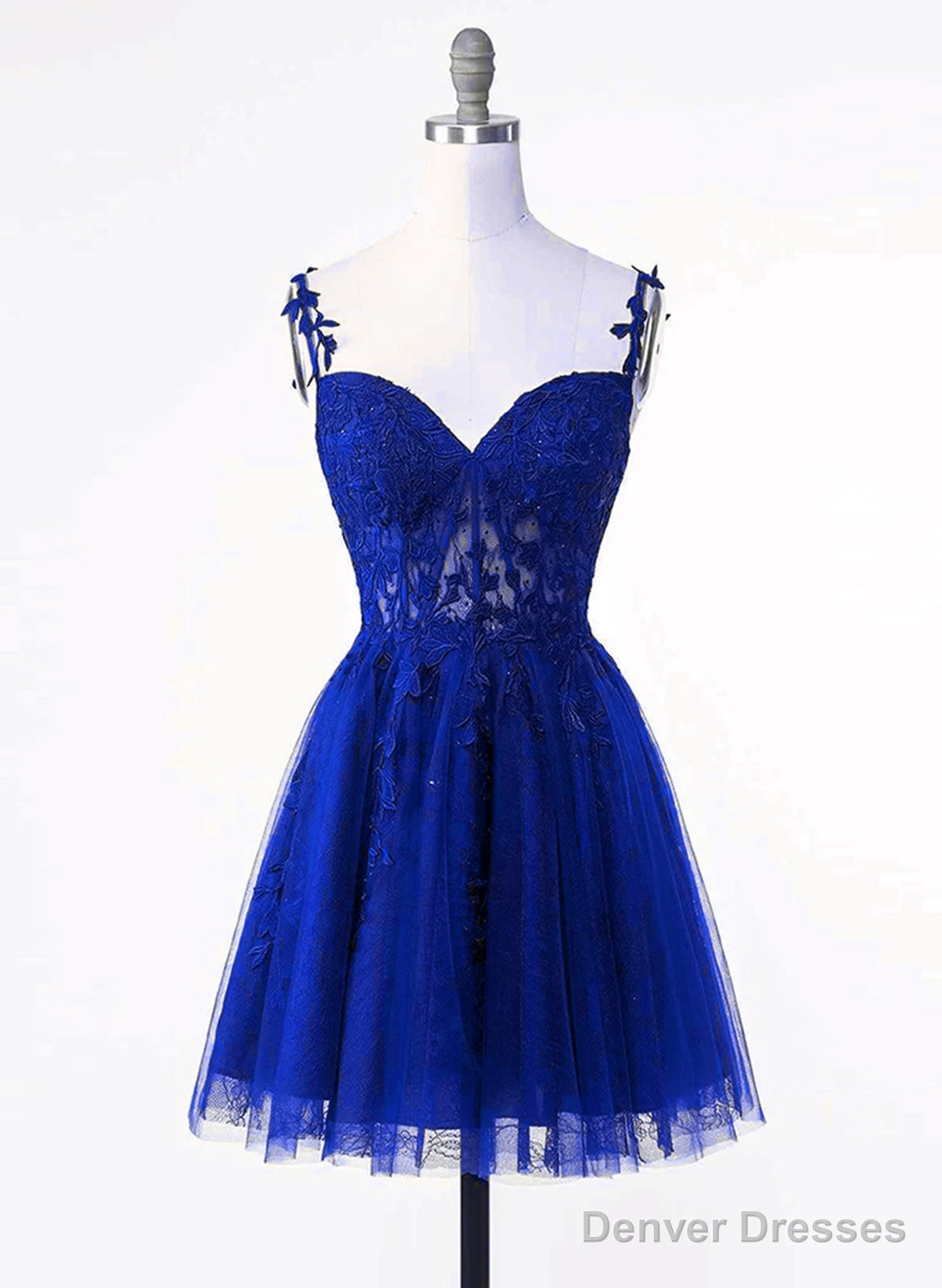 Royal Blue Tulle with Lace Applique Short Formal Dress, Royal Blue Homecoming Dress Main image