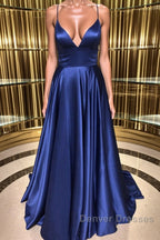 Royal Blue V Neck Backless Satin Long Prom Dress, Royal Blue Formal Dress, Backless Royal Blue Evening Dress