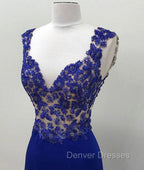 Royal Blue V Neck Mermaid Long Prom Dress, Blue Formal Dress