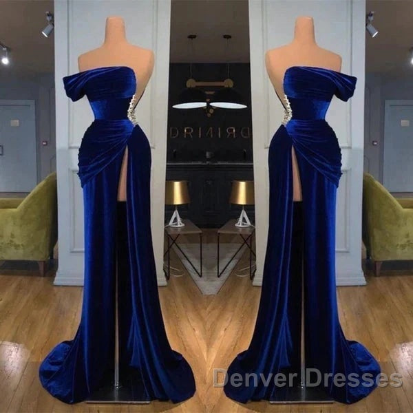 Royal Blue Velvet Trumpet Mermaid Prom Dress With Slit