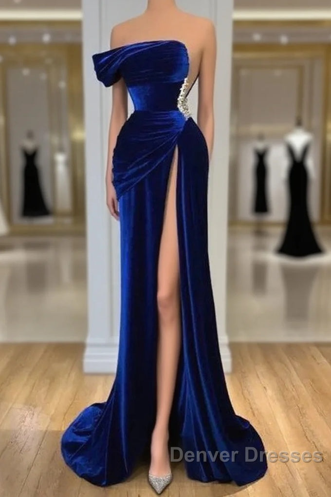Royal Blue Velvet Trumpet Mermaid Prom Dress With Slit Main image