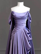 Royal Purple A-Line Off Shoulder Satin Long Prom Dress Formal Evening Dress