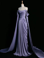 Royal Purple A-Line Off Shoulder Satin Long Prom Dress Formal Evening Dress