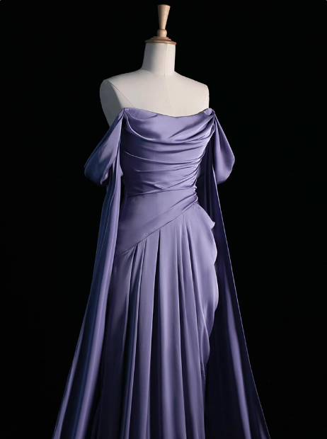 Royal Purple A-Line Off Shoulder Satin Long Prom Dress Formal Evening Dress