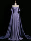 Royal Purple A-Line Off Shoulder Satin Long Prom Dress Formal Evening Dress