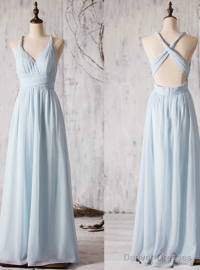 Ruched Plunge V Floor Length Chiffon Bridesmaid Dress Featuring Criss-cross Open Back Main image