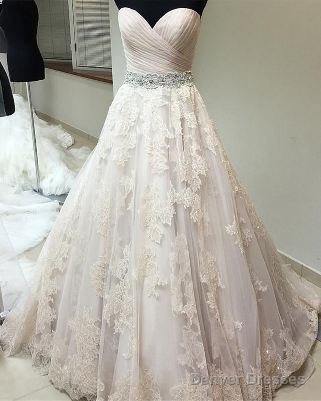 Ruched Sweetheart Crystal Beaded Sashes Tulle Wedding Dresses Lace Embroidery Main image